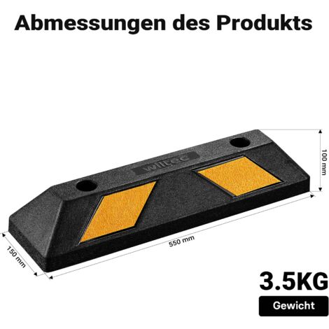 Butées De Parking Caoutchouc - Lot De 2 - 56x15x10cm - 4,3kg Pièce - Avec Réflecteurs