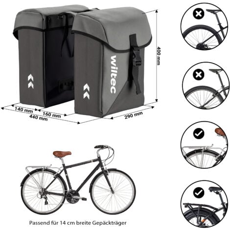 Wiltec Sacoche double étanche pour porte-bagages – capacité de 35 L – avec housse de pluie – pour vélos et vélos électriques – Sac de bicyclette – Cyclisme, courses, excursions