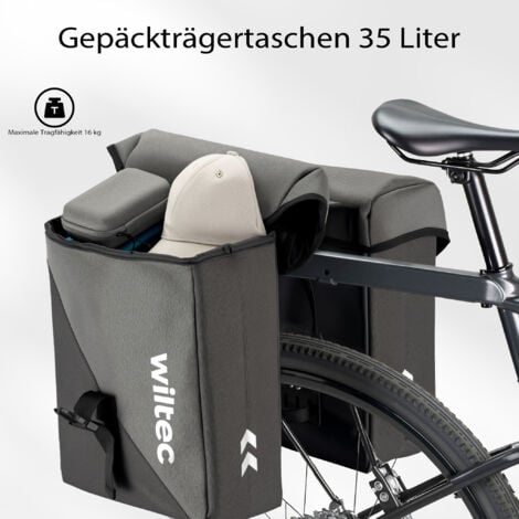 Wiltec Sacoche double étanche pour porte-bagages – capacité de 35 L – avec housse de pluie – pour vélos et vélos électriques – Sac de bicyclette – Cyclisme, courses, excursions