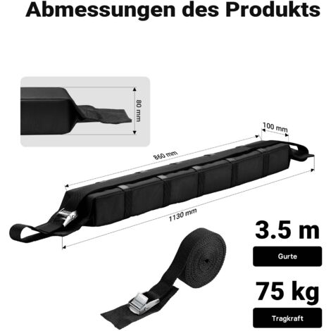 QWORK Kit Barre De Toit Souple Avec Sangles - Pour Kayak, Surf, Canoë, Paddle - Capacité 60kg