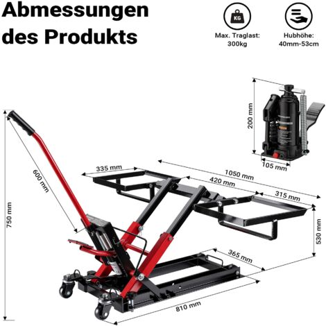 TESUGN Cric de moto, 680 kg, hydraulique, tréteau de montage, plate-forme, ATV, quad
