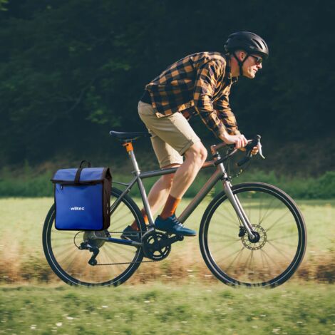 Wiltec Sacoche étanche pour porte-bagages bleue – capacité de 22 L – en PVC – pour vélos et vélos électriques – Sac de bicyclette – Cyclisme, courses, excursions