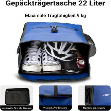 Wiltec Sacoche étanche pour porte-bagages bleue – capacité de 22 L – en PVC – pour vélos et vélos électriques – Sac de bicyclette – Cyclisme, courses, excursions