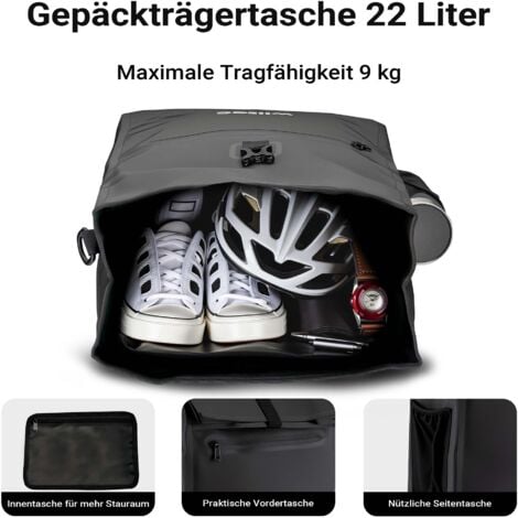 Wiltec Sacoche étanche pour porte-bagages noire – capacité de 22 L – en PVC – pour vélos et vélos électriques – Sac de bicyclette – Cyclisme, courses, excursions