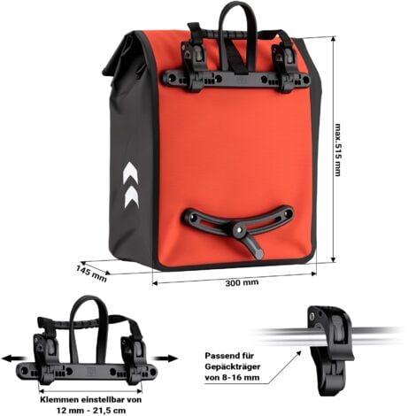 Wiltec Sacoche étanche pour porte-bagages rouge – capacité de 22 L – en PVC – pour vélos et vélos électriques – Sac de bicyclette – Cyclisme, courses, excursions