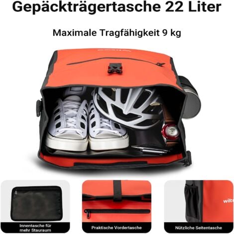 Wiltec Sacoche étanche pour porte-bagages rouge – capacité de 22 L – en PVC – pour vélos et vélos électriques – Sac de bicyclette – Cyclisme, courses, excursions