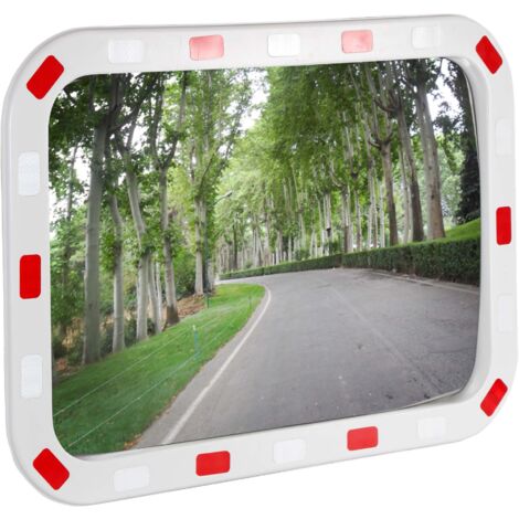 Wiltec – Miroir de circulation convexe 50 x 70 cm – Champ de vision 130°-160° – Bandes réfléchissantes blanc-rouge – Polycarbonate solide