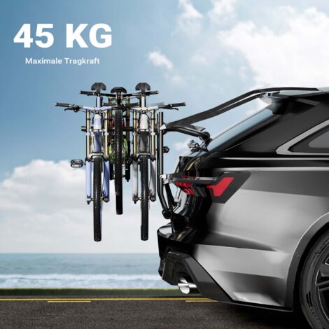 Wiltec Porte vélos pour hayon/bicorps – capacité 3 vélos, 45 kg – en Acier Q195, ABS, mousse – pour Capot arrière – vélos tout terrain, VTT, VAE, vélos électriques – avec Sangles