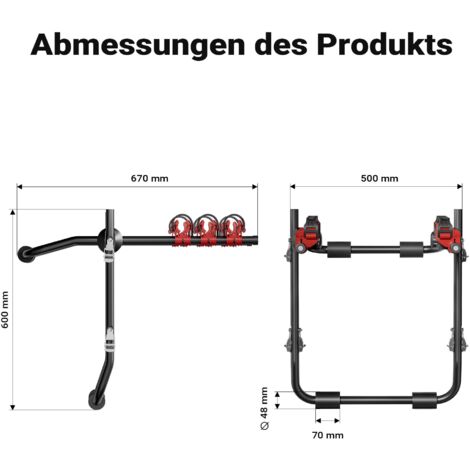 Wiltec Porte vélos pour hayon/bicorps – capacité 3 vélos, 45 kg – en Acier Q195, ABS, mousse – pour Capot arrière – vélos tout terrain, VTT, VAE, vélos électriques – avec Sangles