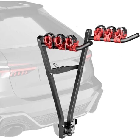 Wiltec Porte vélos d’attelage – capacité 3 vélos, 45 kg – en Acier Q235 – pour Boule d’attelage – vélos tout terrain, VTT, VAE, vélos électriques – avec Sangles en nylon