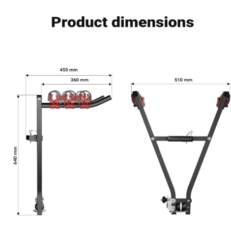 Wiltec Porte vélos d’attelage – capacité 3 vélos, 45 kg – en Acier Q235 – pour Boule d’attelage – vélos tout terrain, VTT, VAE, vélos électriques – avec Sangles en nylon