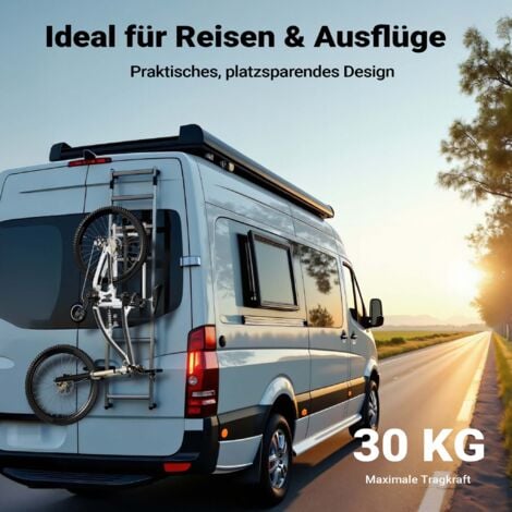 Wiltec Porte vélos pour camping car – capacité 2 pièces, 30 kg – en Aluminium et TPR – pour Échelle de caravane roulotte – Tout terrain, VTT, VAE, électriques – avec Sangles