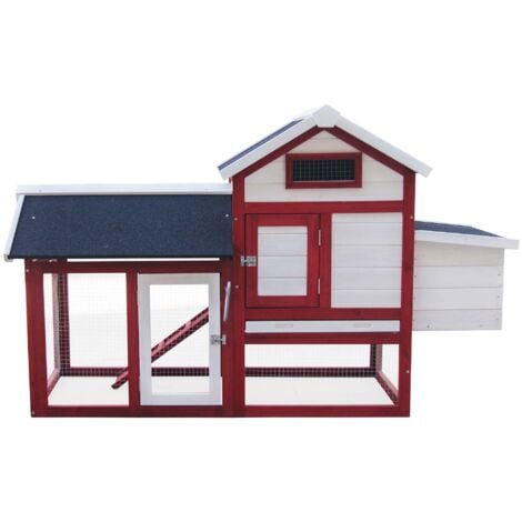 Wiltec Poulailler avec Nichoir, Enclos & Pondoir – 1155 x 520 mm – en Bois sapin – Toit bitumé – avec Grillage et Bac à crottes – Maison pour petits animaux, poules, volaille Clapier