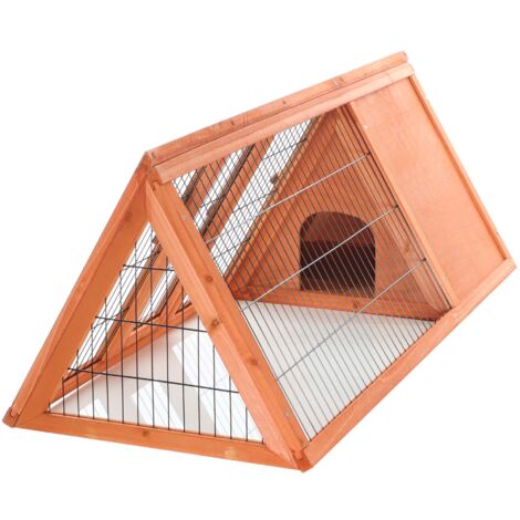 Wiltec Clapier triangulaire – 1180 x 500 x 450 mm – Bois épicéa – avec 2 Portes, Enclos et refuge – Abri Cage pour rongeurs Lapinière Nichoir Espace libre pour petits Animaux