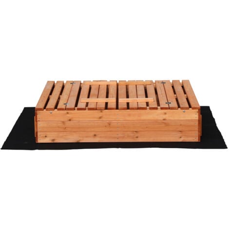 Wiltec Bac à sable – 980 x 980 x 200 mm – en Bois d’épicéa – avec Couvercle repliable, 2 Bancs intégrés, Sol non-tissé – Jeux extérieur enfants