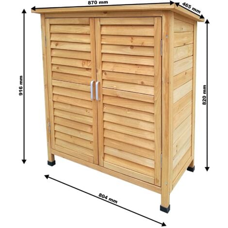 Wiltec Abri de jardin – 870 x 465 x 916 mm – en bois d’Épicéa – avec 2 portes – Cabane Remise pour rangement outils pour Jardin, Terrasse & Balcon