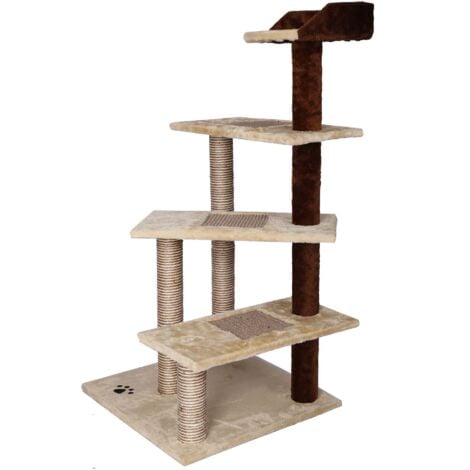Arbre à chat 100 cm Corde en sisal beige/marron avec 3 zones de couchage 1 Plateforme Griffoir