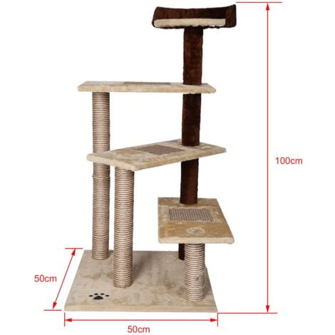 Arbre à chat 100 cm Corde en sisal beige/marron avec 3 zones de couchage 1 Plateforme Griffoir