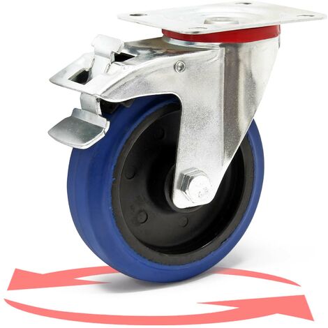 Wiltec – Roue pivotante en plastique Ø 125 mm – Charge 200 kg – Blocage total – Plaque de montage – Déplacement silencieux sans trace