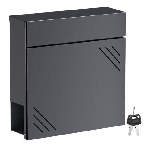 Wiltec brievenbus roestvrij staal V63 37 x 11 x 37 cm, wandbrievenbus met krantenvak en sleutel