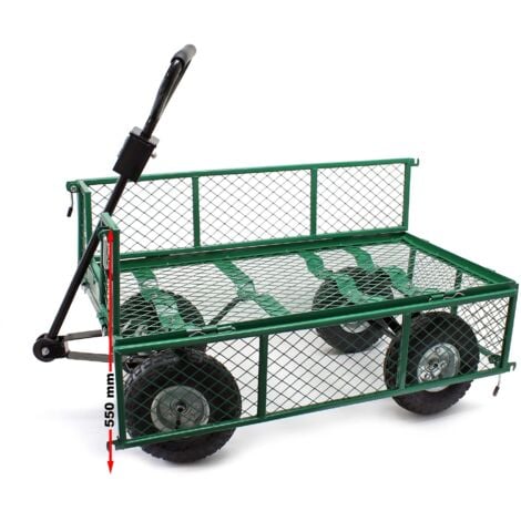 Wiltec Chariot transport pliable – 965 x 510 x 550 mm – capacité 300 kg – avec Bâche amovible, Pneus robustes et Grille de rangement – Diable Jardin Jardinage Outils Outillage