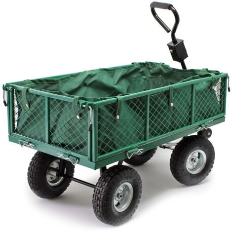 Wiltec Chariot transport pliable – 965 x 510 x 550 mm – capacité 300 kg – avec Bâche amovible, Pneus robustes et Grille de rangement – Diable Jardin Jardinage Outils Outillage