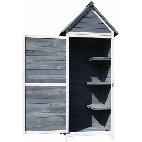 Wiltec – Armoire de jardin en bois gris 77 x 53 x 179 cm – Porte à battants – Toit en pente avec isolation bitumineuse – Rangement outils extérieur