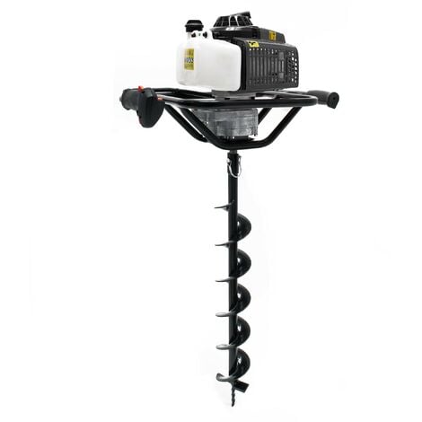 Tarière Thermique à Essence WilTec 1,4 KW 52 Cm³ | Avec Mèches 250 Mm Et 300 Mm, Pour Jardin, Clôtures, Plantations