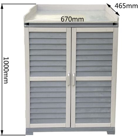 Wiltec Meuble de jardin 670 x 465 x 997 mm – Abri avec Espace de rangement inférieur – Armoire Table pour plantes, Cabane Cabanon – couleur Grise