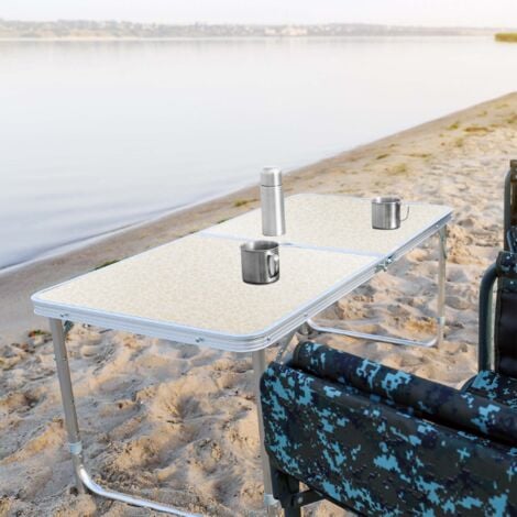 Wiltec Kit Table de camping pliante, 1200 x 600 x 545 mm, avec 4 assises tabourets, table portable blanche MDF/alu, réglable en hauteur 54/61/70 cm, extérieur, BBQ, fêtes, barbecue, pique-nique