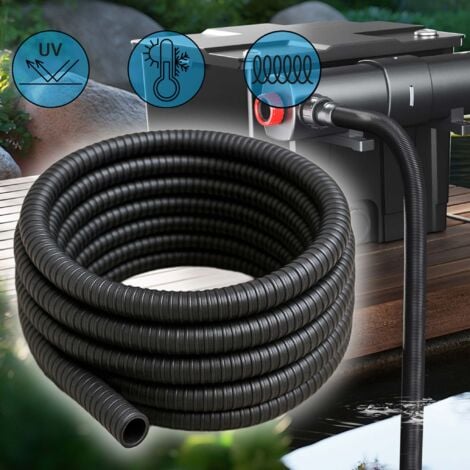 Wiltec Tuyau d'aspiration noir – 5 m / Ø 50 mm (2") / 435 g/m – avec Spirale de renforcement – Tube souple sans pression en PVC – pour Arrosage Irrigation Jardinage Évacuation Refoulement
