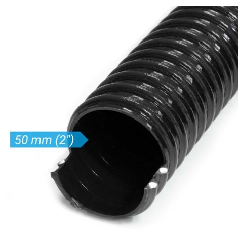 Wiltec Tuyau d'aspiration noir – 5 m / Ø 50 mm (2") / 435 g/m – avec Spirale de renforcement – Tube souple sans pression en PVC – pour Arrosage Irrigation Jardinage Évacuation Refoulement