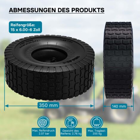 Pneu Tracteur Tondeuse 15x6.00-6 4PR Avec Chambre à Air Et Valve Coudée