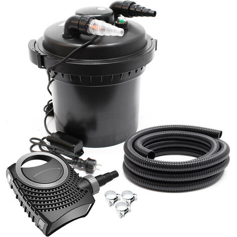 Kit filtration bassin à pression 6000l 11W UVC 20W éco Pompe 25m Tuyau