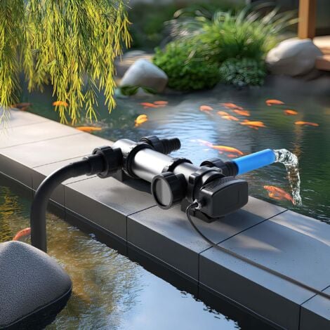 SunSun CUV-724 Stérilisateur Clarificateur bassins/étang - débit max. 5000 l/h - avec Lampe rayons UV-C 24 W + Boîtier inox - pour Poissons et plantes aquatiques - Cours d’eau en hélice