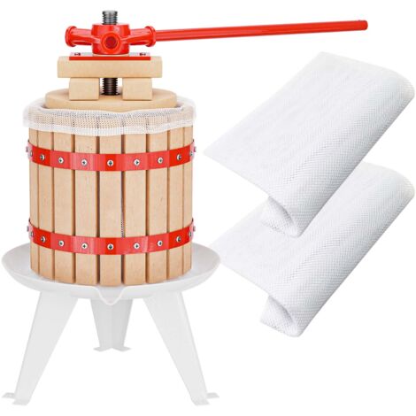 Wiltec Kit Presse à fruits avec 3 torchons – 370 x 370 x 575 mm – capacité 12 L – avec Panier en hêtre et Sac de filtrage – Pressoir manuel pour Moût de pomme poire raisins baies – Vin Cidre