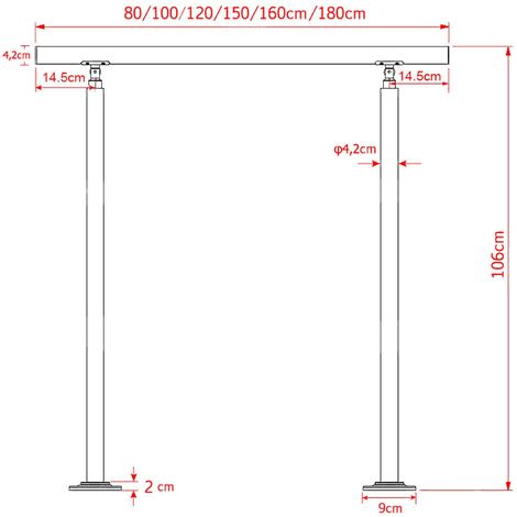 Rampe escalier Acier affiné V2A 180cm Rambarde Main Courante Balustrade
