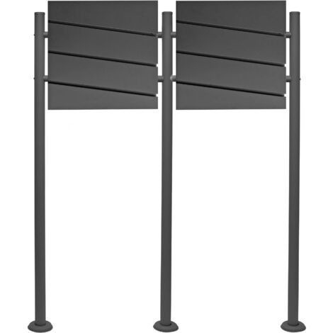 Wiltec Kit 2x Boîte aux lettres V16 & Porte-journaux avec Pied de support double, Verrouillable, Gris anthracite, Acier galvanisé, 1000 x 135 x 1200 mm, Fente et clapet (1/5)