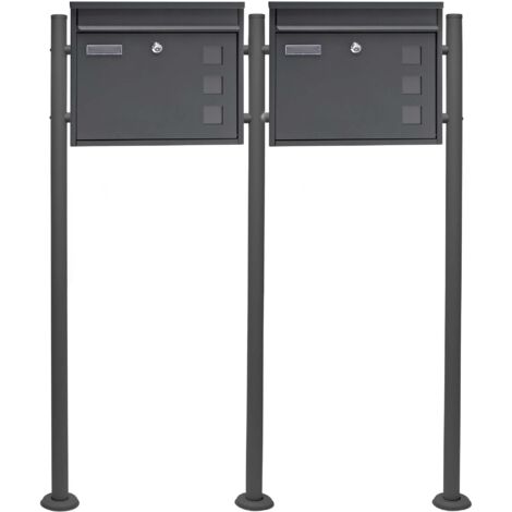 Wiltec – Boîte aux lettres V12 verrouillable avec pied de support double – Acier galvanisé anthracite – Dimensions 1000 x 150 x 1200 mm – Clapet et fenêtres d'observation (1/5)
