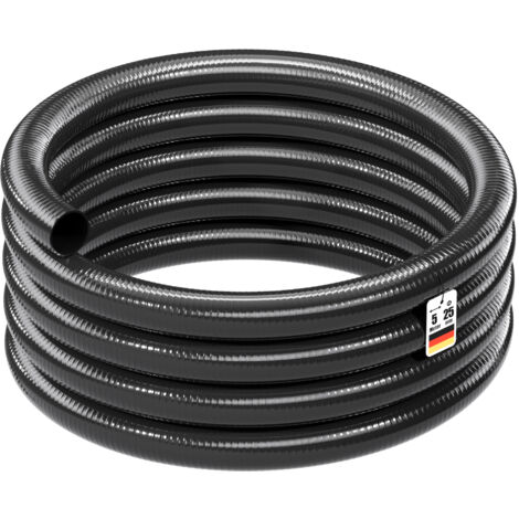 Wiltec Luisiana OM/I Tuyau d'aspiration noir - 5 m / Ø 25 mm (1") / 250 g/m - avec Spirale de renforcement - Tube à pression souple en PVC - pour Irrigation Arrosage Jardinage Évacuation Refoulement