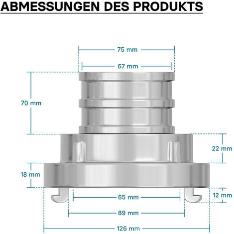 Wiltec Accouplement Storz B/75 mm – 122 x 126 x 126 mm – en Aluminium – avec long Manchon rotatif 120° – Raccord pour Tuyaux pompier Irrigation Arrosage Lance incendie