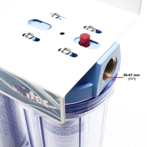 Naturewater NW-PR103 Filtre à eau potable 1/2" 20 mm – 395 x 155 x 360 mm – 3 Étapes – 360 L/h – pour 10" / Ø 62 mm – avec Sédiments et Charbon actif – Filtration Purification Bactéries Pesticides
