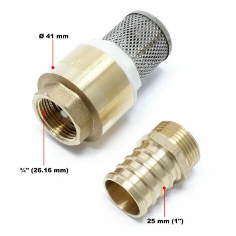 Wiltec Clapet de pied – 26,16 mm / 3/4" – DN20 – en Laiton et Acier inoxydable – Clapet anti-retour avec crépine d'aspiration pour Pompe puit, vide cave, diesel, fioul