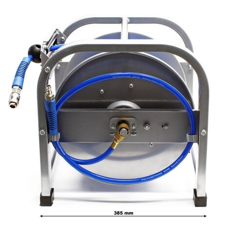 Dévidoir automatique Enrouleur de tuyau pneumatique 30m 12bar 1/4Cadre en acier solideAvec dispositif de rembobinage avec arrêtPression de service env. 12 bar30 m tuyau pneumatique 12,91 mm (¼″) DN6Ce