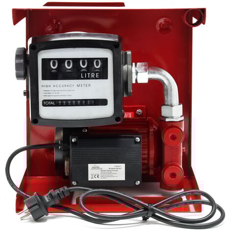 Wiltec Pompe à Fuel Gasoil bio Autoaspirante – 230 V / 600 W / 40 l/min – avec Pistolet de distribution à arrêt automatique, Compteur et Support