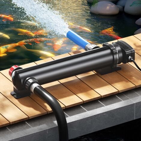 SunSun CUV-324 Stérilisateur Clarificateur de bassins ou d’étang - débit max. 5000 l/h - avec Lampe rayons UV-C 24 W + Miroir inox - pour Poissons et plantes aquatiques - Cours d’eau en hélice