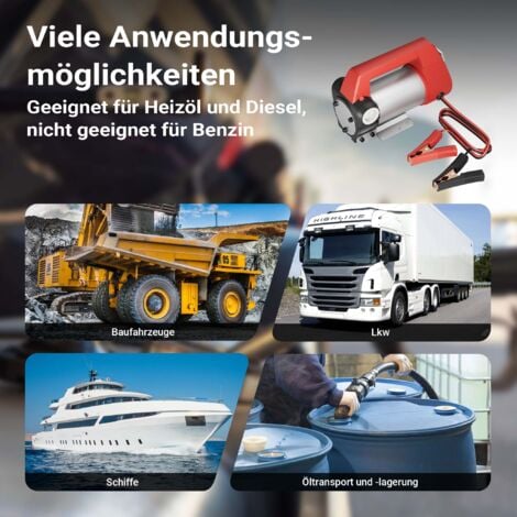 Wiltec Pompe d'aspiration à Fuel Diesel auto-amorçante – 12 V / 160 W / 40 l/min – avec Bornes de batterie – Pour gazole et huile de diesel, vidange transvasement