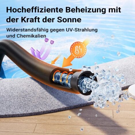 Wiltec Tuyau piscine noir – 9 m de long, Ø 32 mm – Tuyau solaire flottant à sections préformées – 165 g/m – made in Europe – Boyau d’aspiration solaire