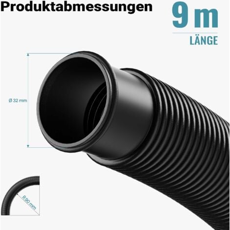 Wiltec Tuyau piscine noir – 9 m de long, Ø 32 mm – Tuyau solaire flottant à sections préformées – 165 g/m – made in Europe – Boyau d’aspiration solaire