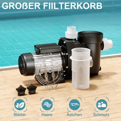 Wiltec Pompe de piscine – 19200 l/h 750 W – Hauteur refoulement 16 m, hauteur aspiration 3,5 m – Pompe de filtration pour circulation d’eau – Pool Whirlpool Bassin à remous Jardin